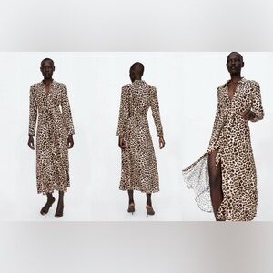 Zara Leopard Print Button Front Shirtdress